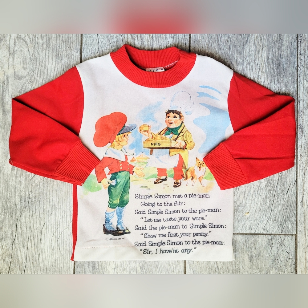 Vintage 1975 Simple Simon "Pie Man" Mother Goose Shirt Size 2T